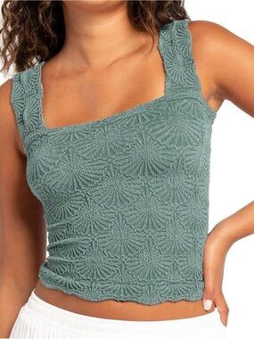Textured Square Neck Tank Top in Sage Green Size XS/S